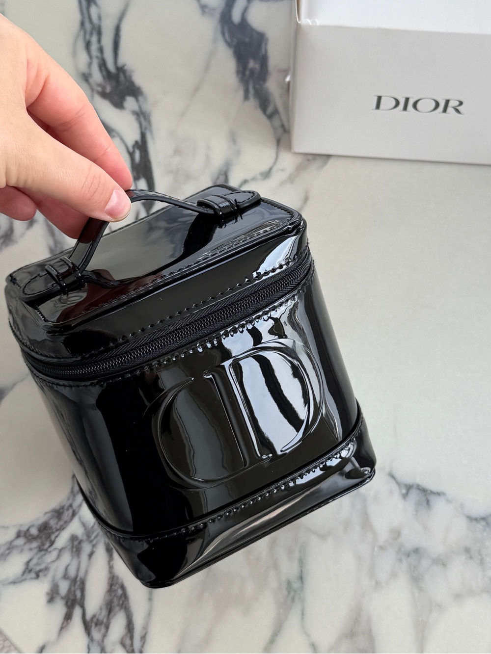 DIOR beauty Black Patent Leather Cosmetic Vanity Case with Top Handle